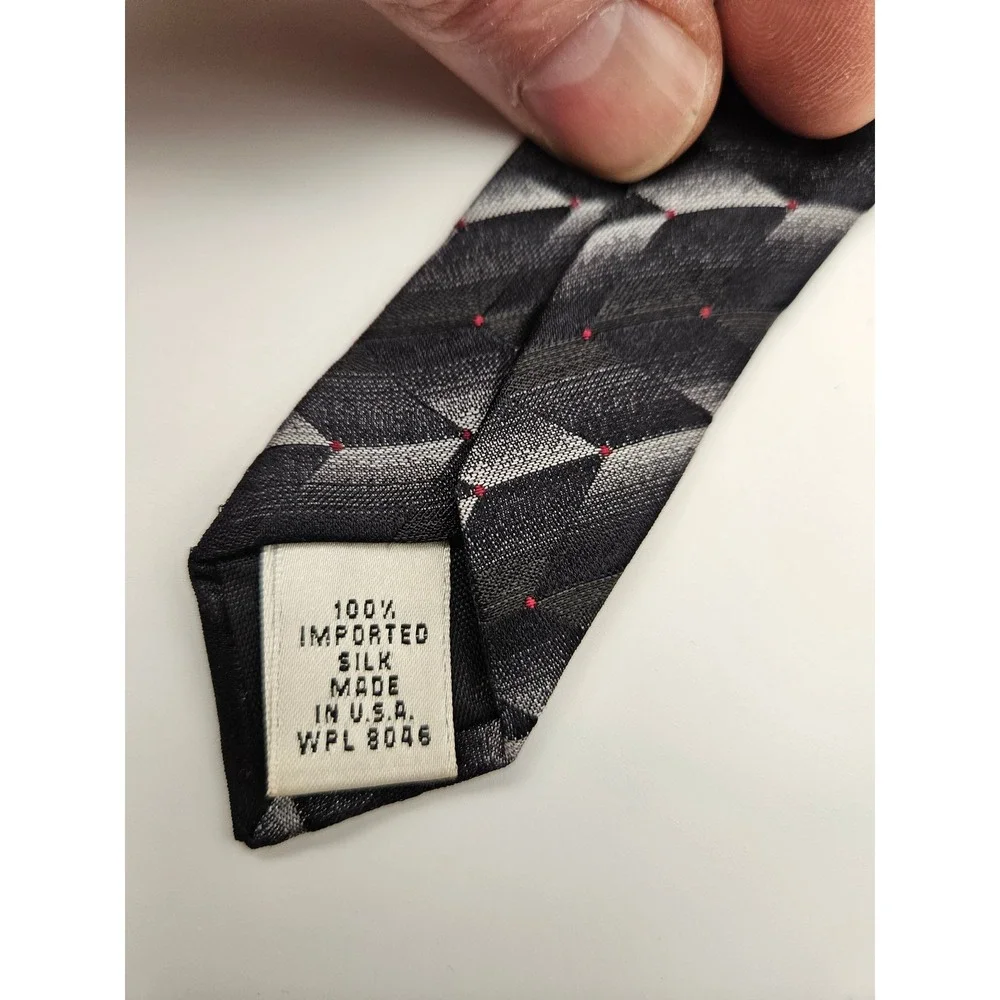 Alfani Mens Silk Necktie Black Grey Geometric Chevron Red Micro Dot WPL‎ 8046